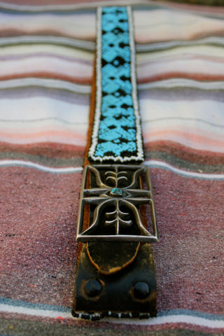 Beaded Belt Mid Century Native American with Sandcast Buckle