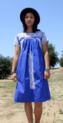 "Royal Blue' Oaxacan Beauty Hand Embroidered Vintage Dress