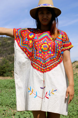 Vintage Mexican Chenteña Hand Embroidered Folk Art Blouse Circa