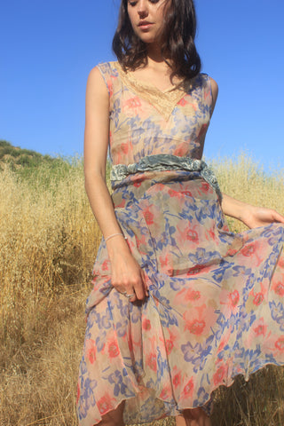 1920s Silk Chiffon Sleeveless Shift dress