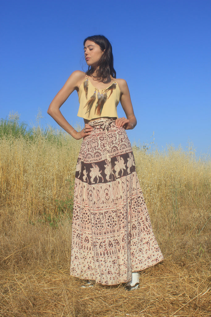 1970s Indian Block Print Cotton Wrap Skirt